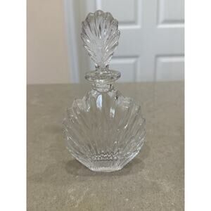 Vintage Crystal Perfume Bottle with Stopper Shell Theme/ Clear Glass - Empty